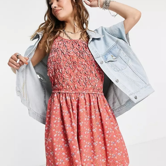 Dainty Floral Coquette Overall Free People Mini Dress - Picture 3 of 4